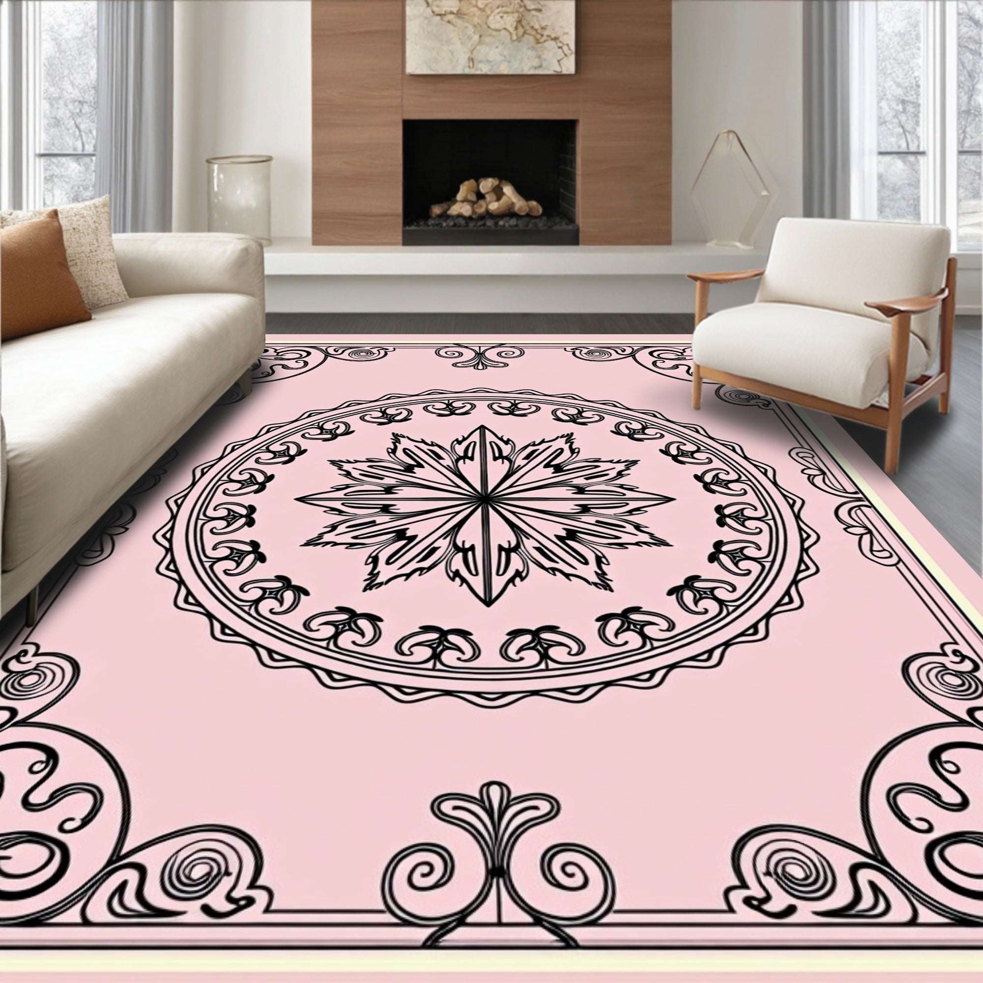 Pink Floral Medallion Motif Rug