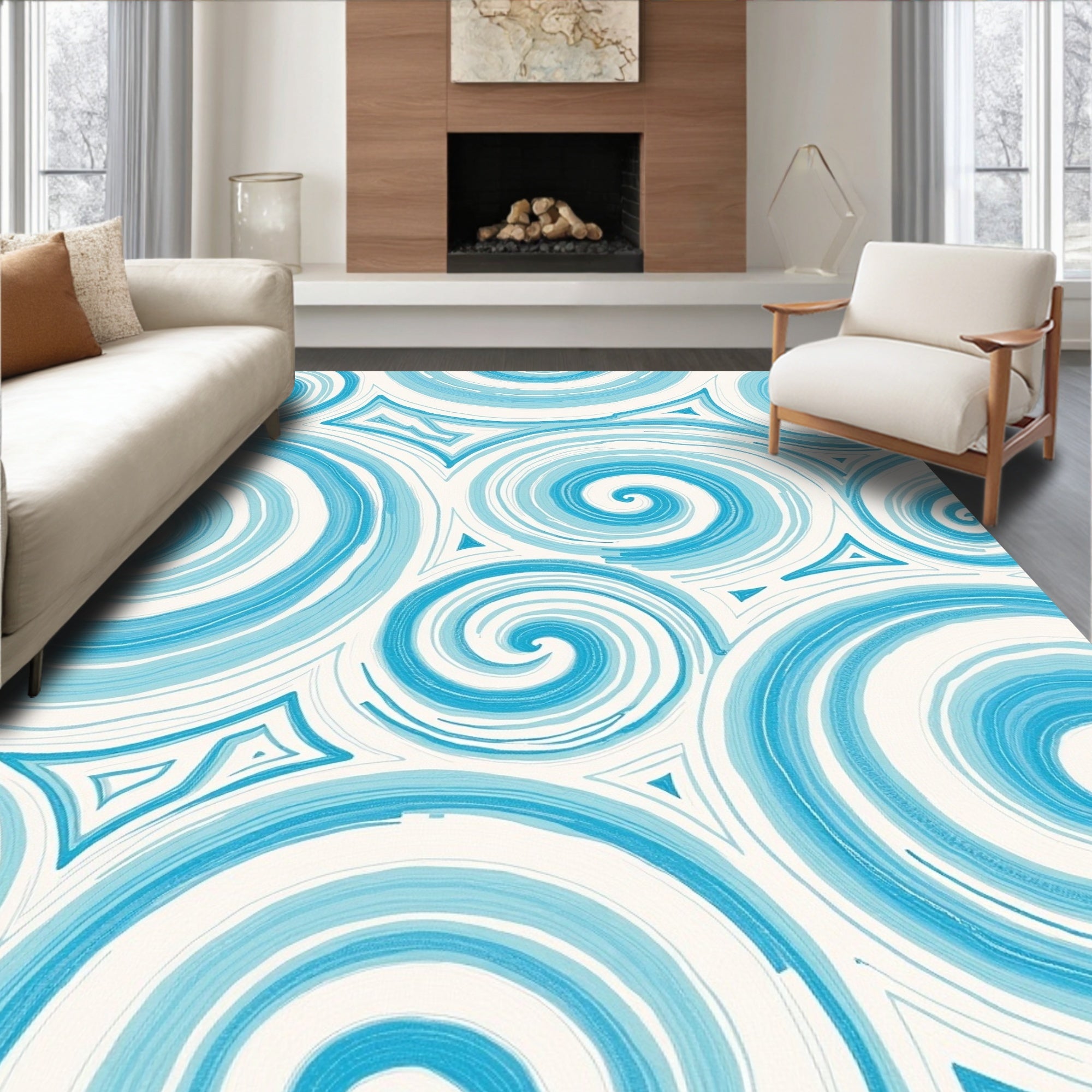 Oceanic Swirl Pattern Design Rug