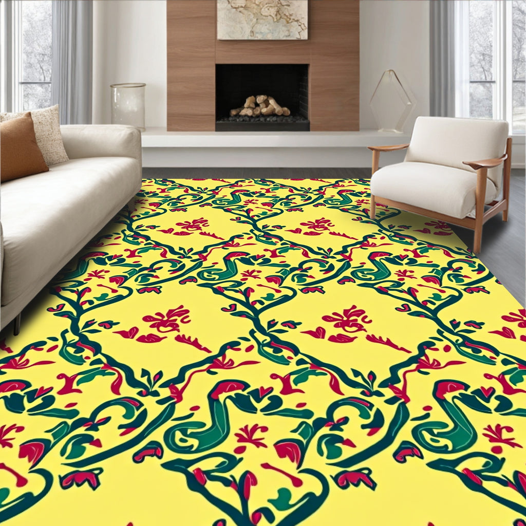 Emerald Green Crimson Floral Tapestry Rug