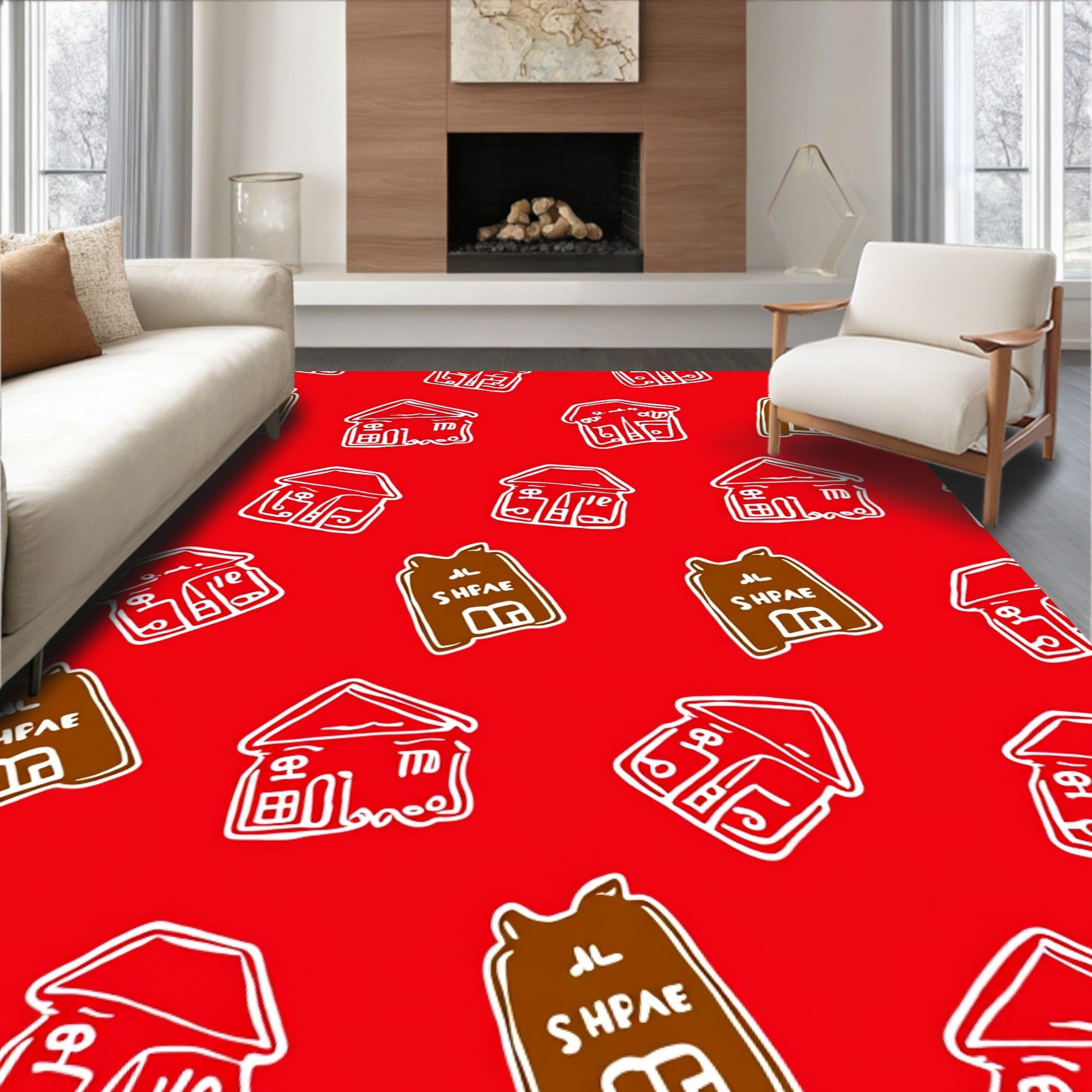 Charming Houses with Signage Pattern Rug