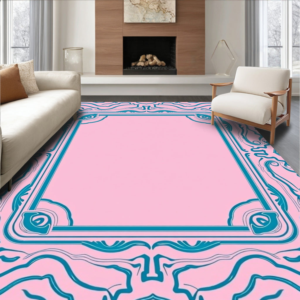 Groovy Abstract Teal Pink Swirl Design Rug
