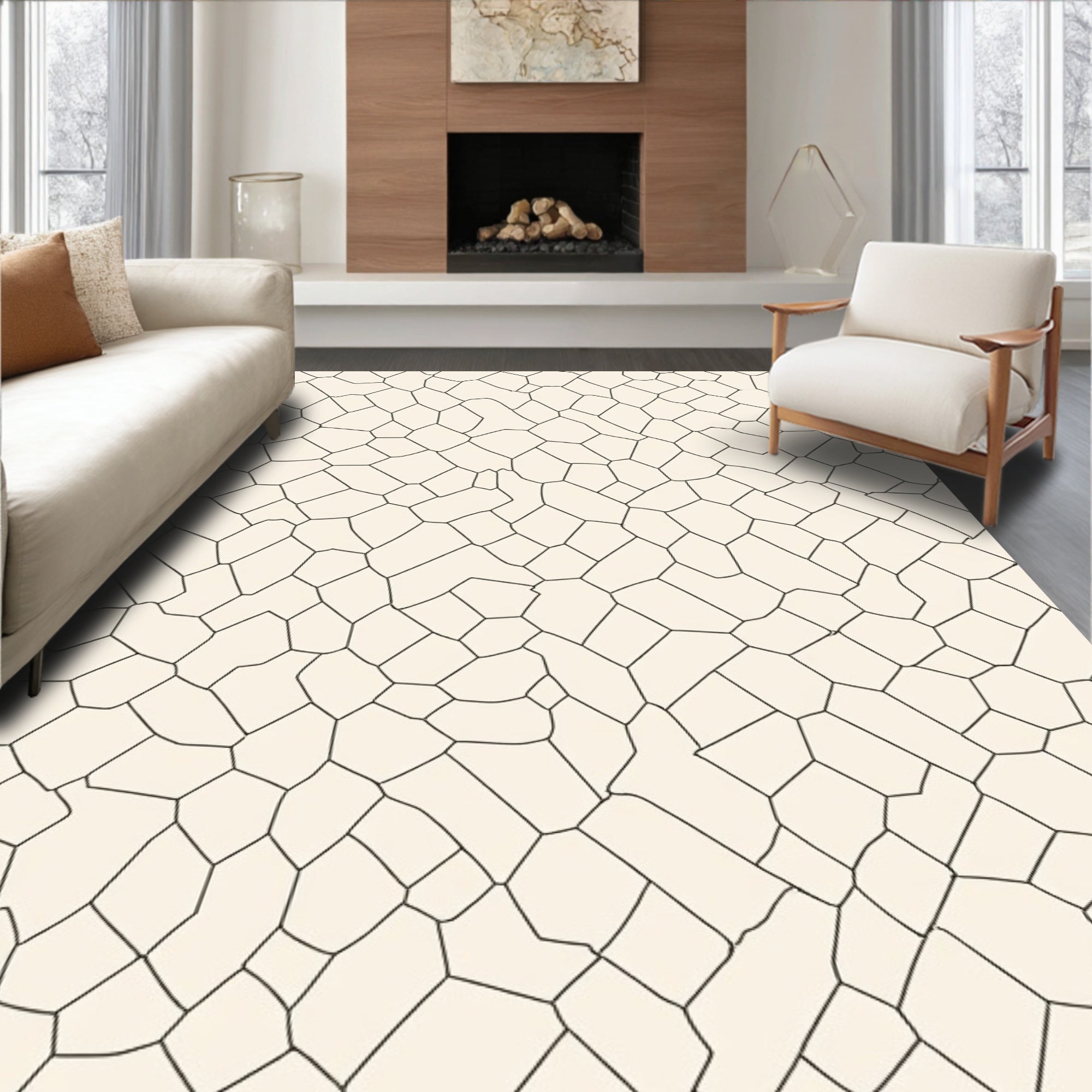 Geometric Cracked Earth Surface Design Rug