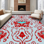 Red Blue Floral Damask Pattern Rug
