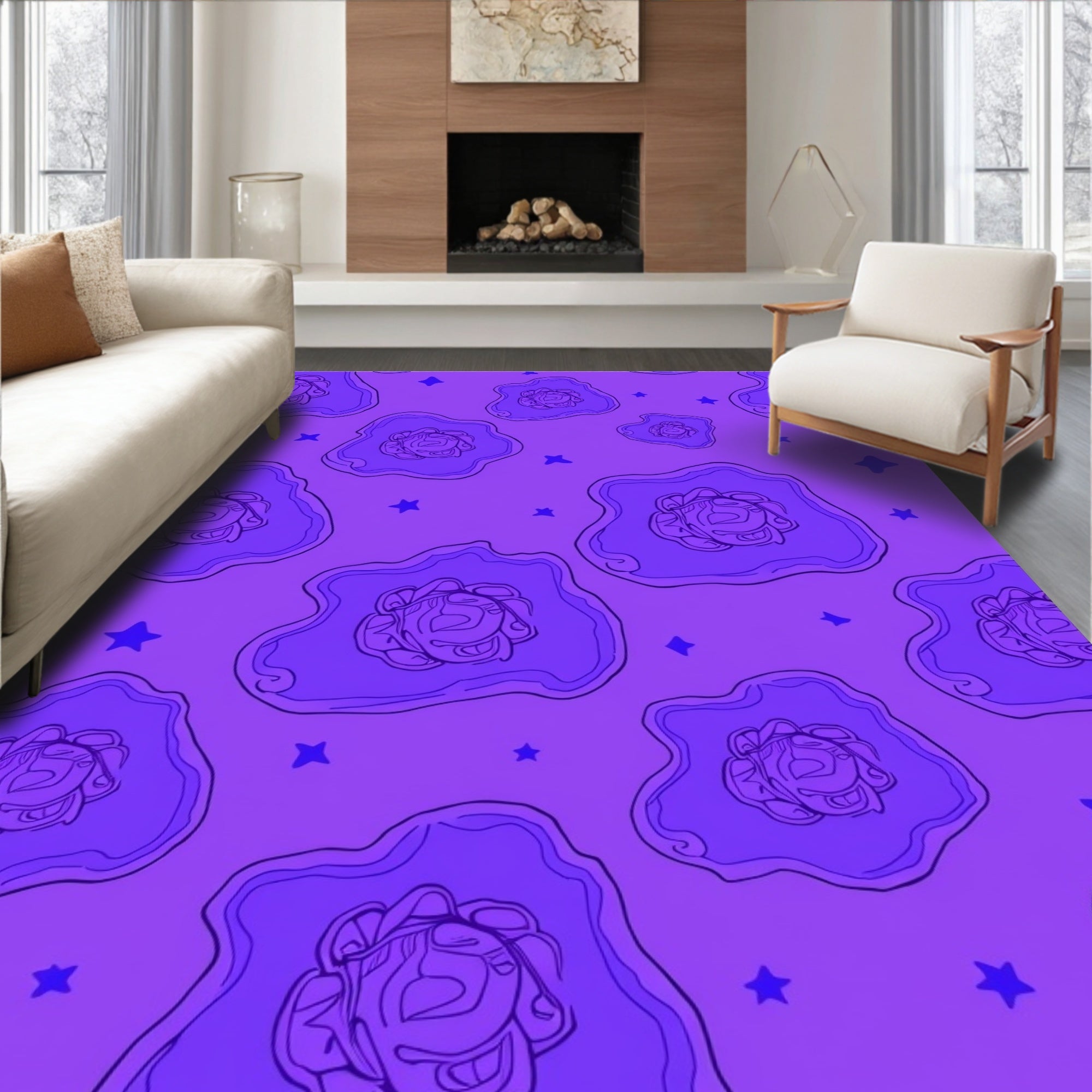 Purple Bloom Star Pattern Rug