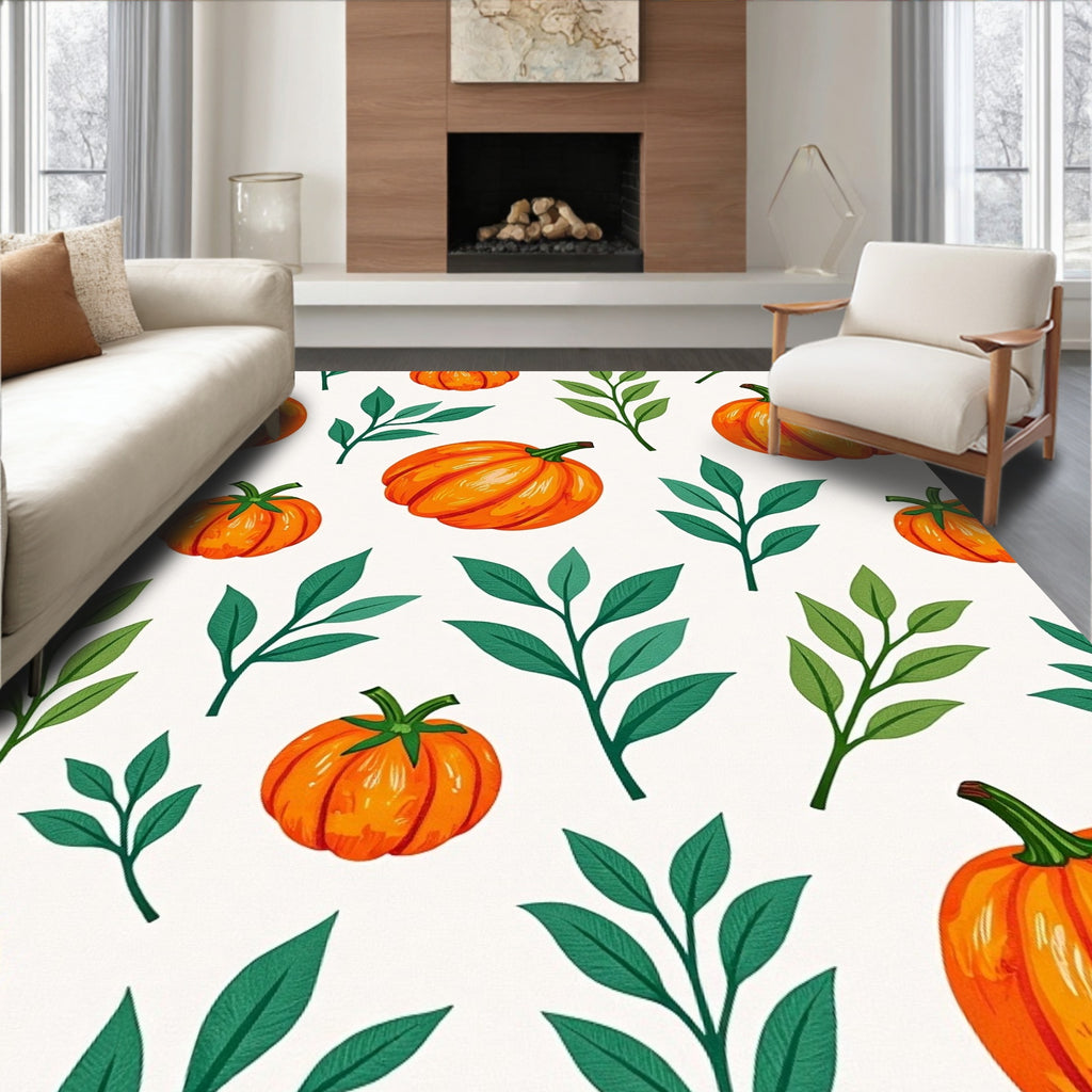 Autumn Pumpkin Leaf Pattern Rug