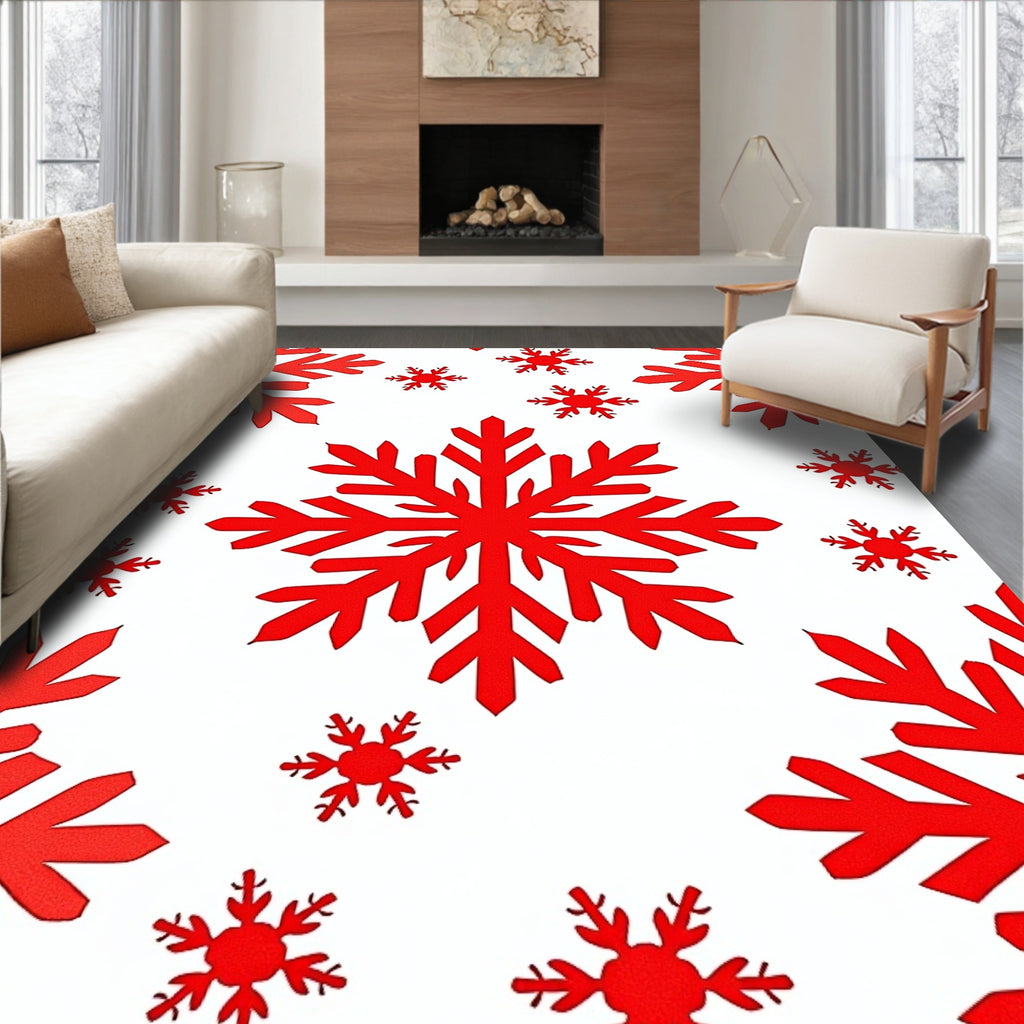 Red Snowflake Festive Pattern Rug