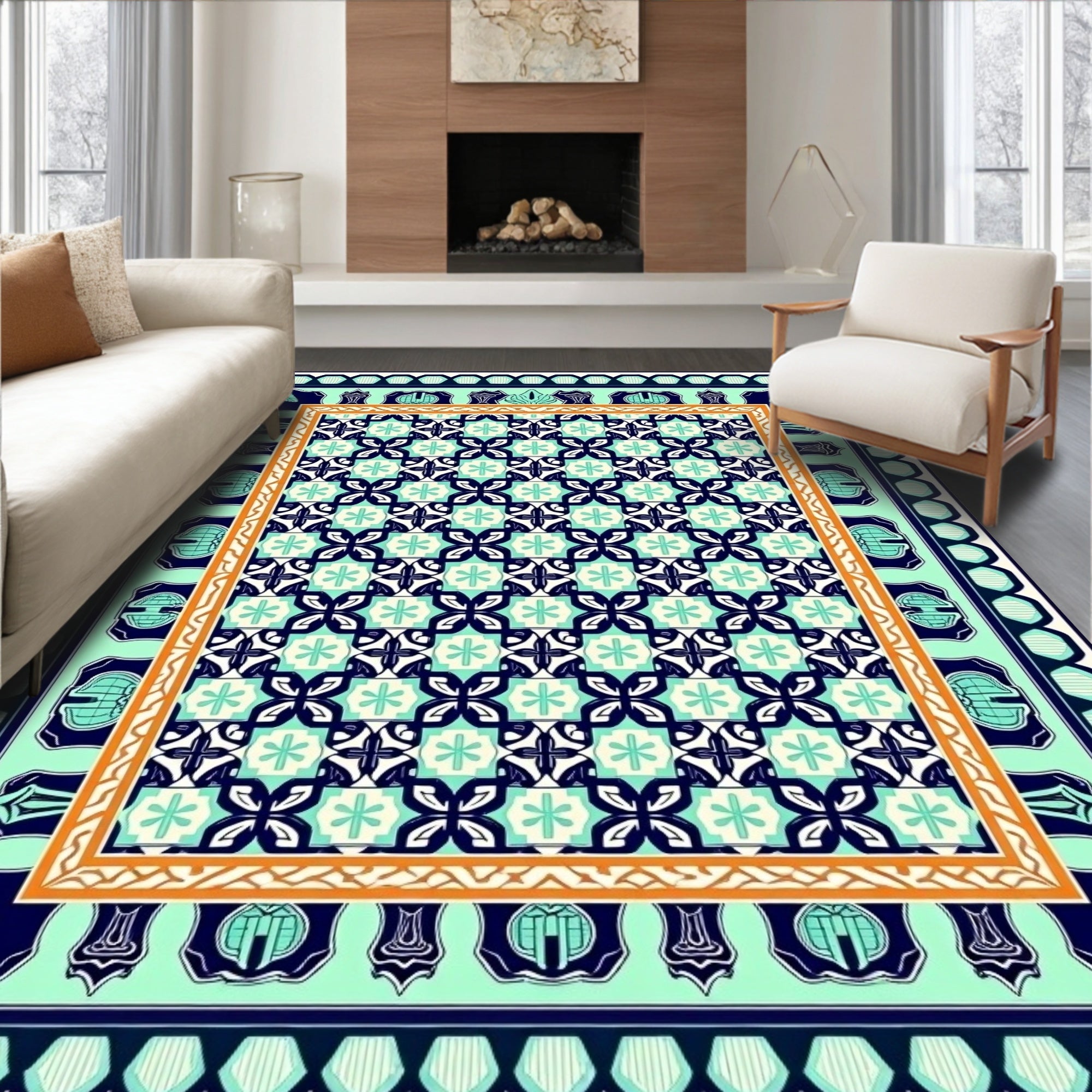 Geometric Mosaic Mint Teal Rug