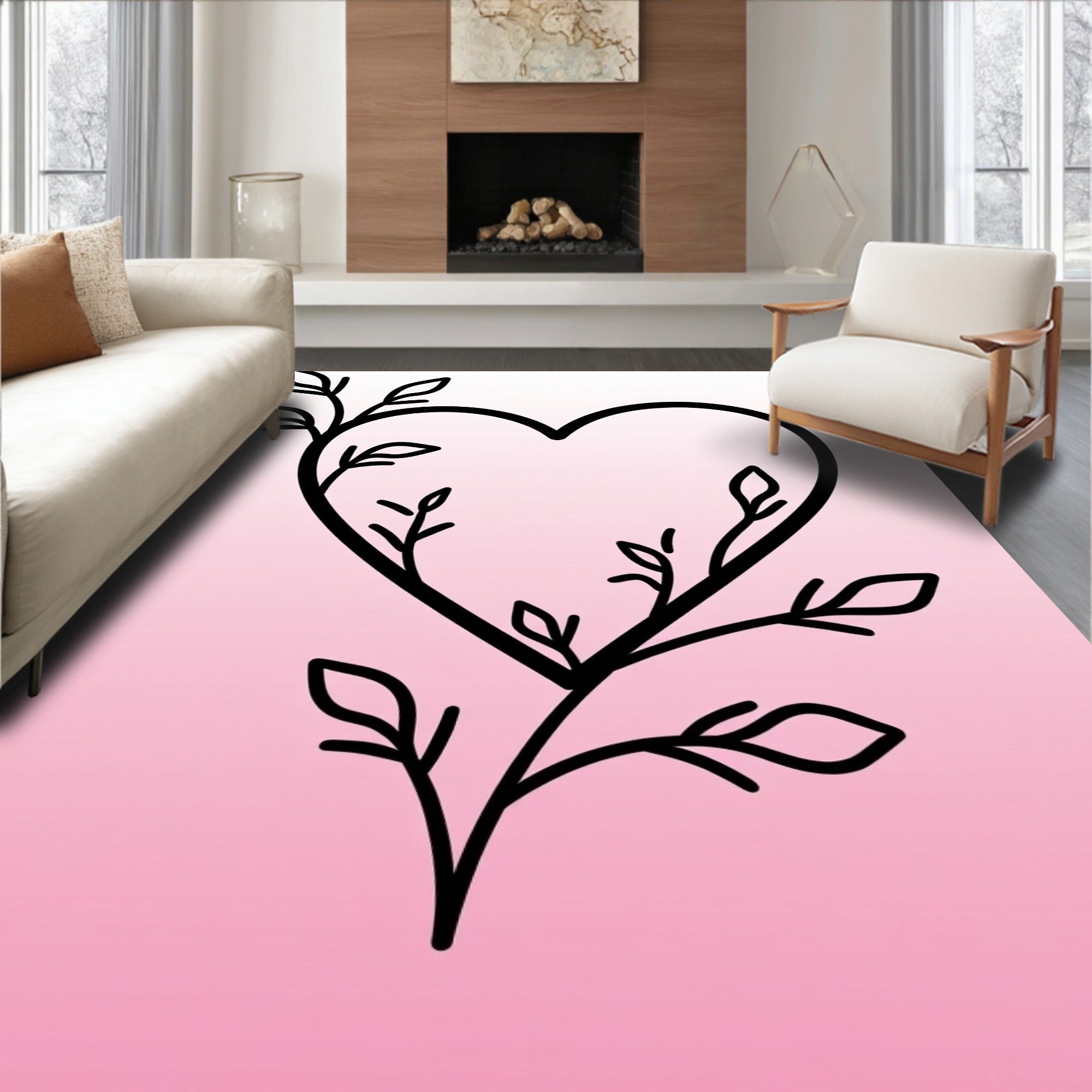 Vine Heart With Leaves Design Rug