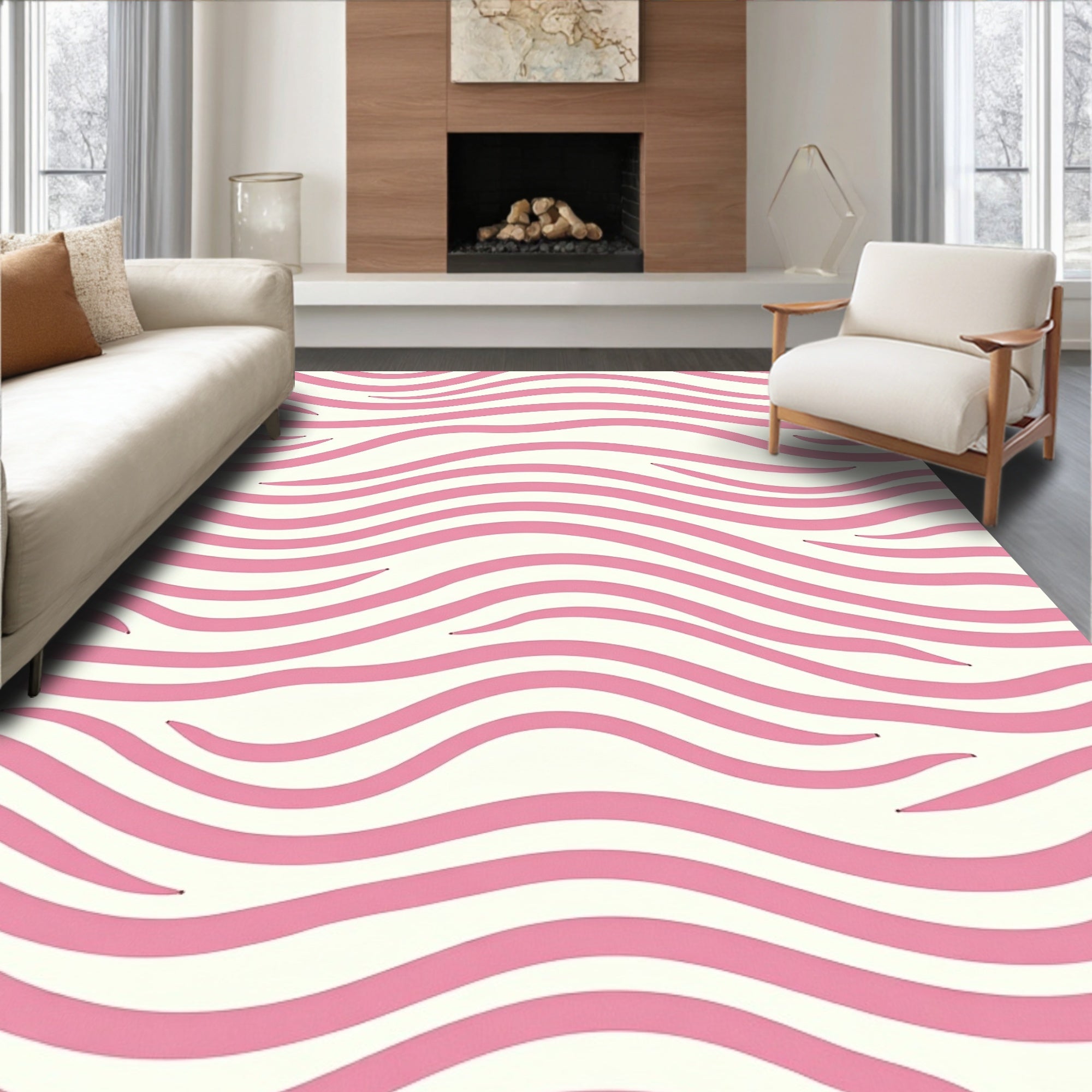 Pink Wave Pattern Abstract Design Rug