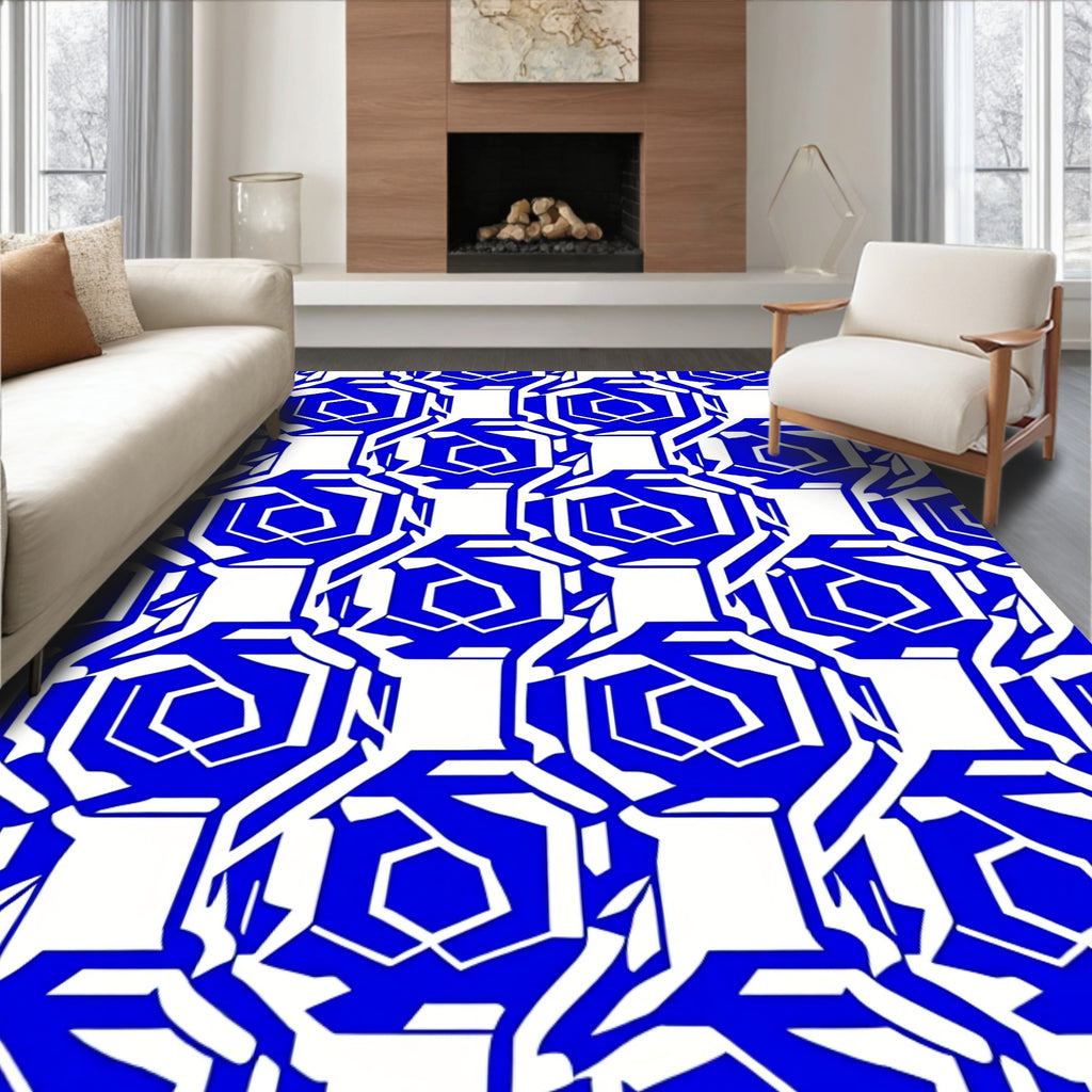 Bold Blue Geometric Abstract Pattern Rug
