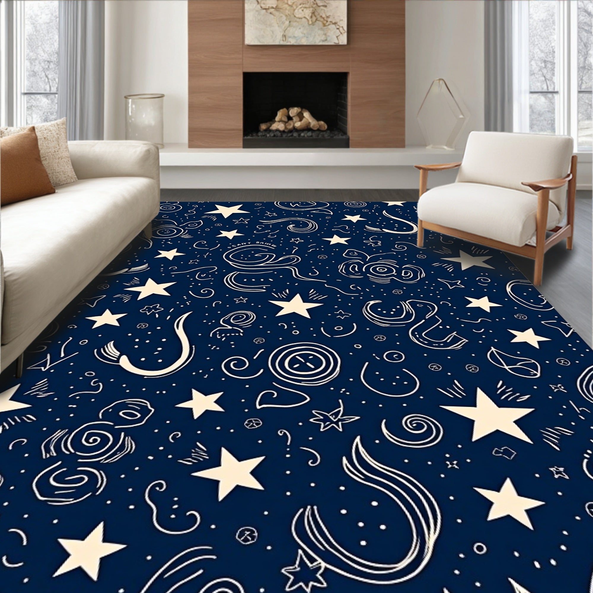 Playful Stars Swirls Pattern Rug