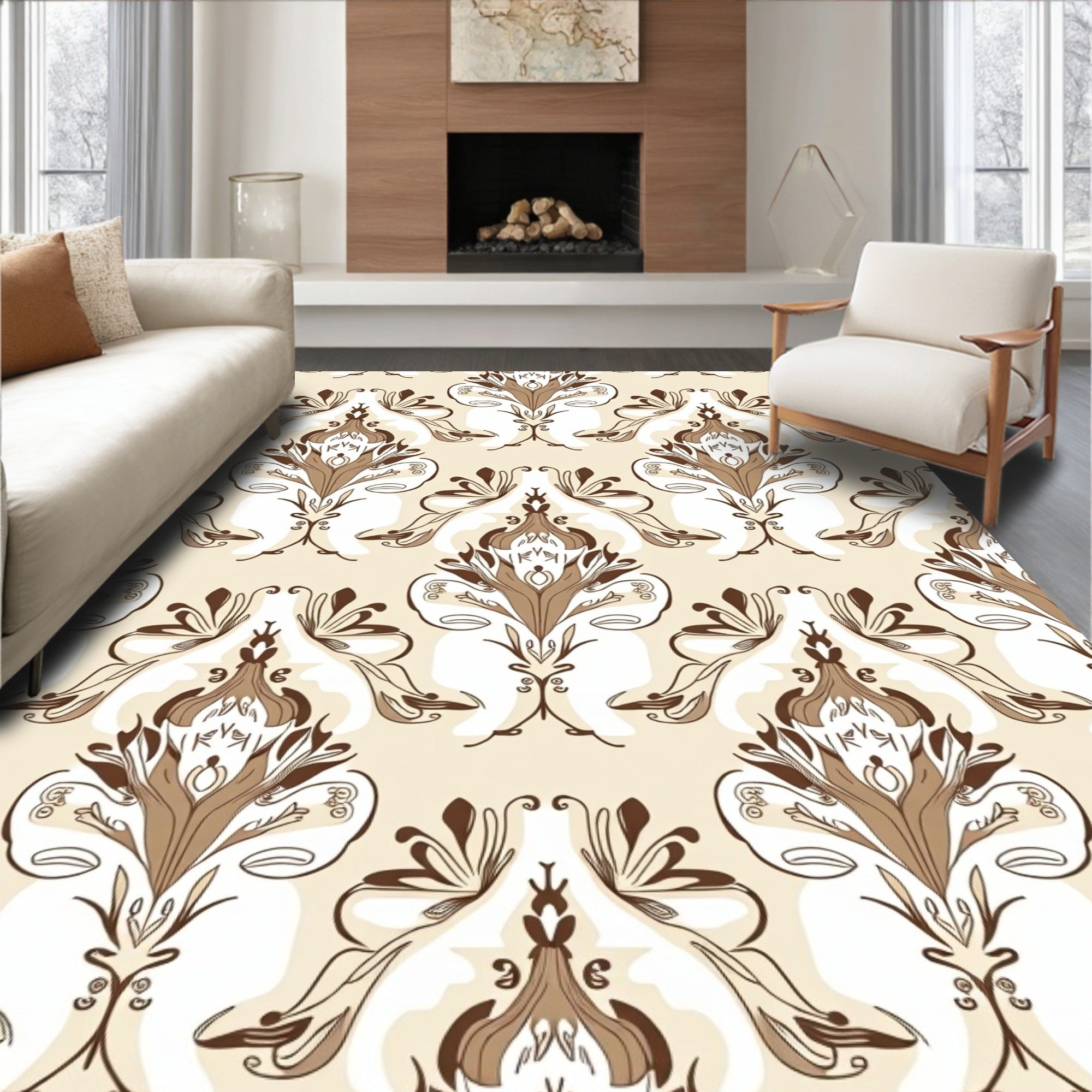 Antique Floral Damask Motif Rug