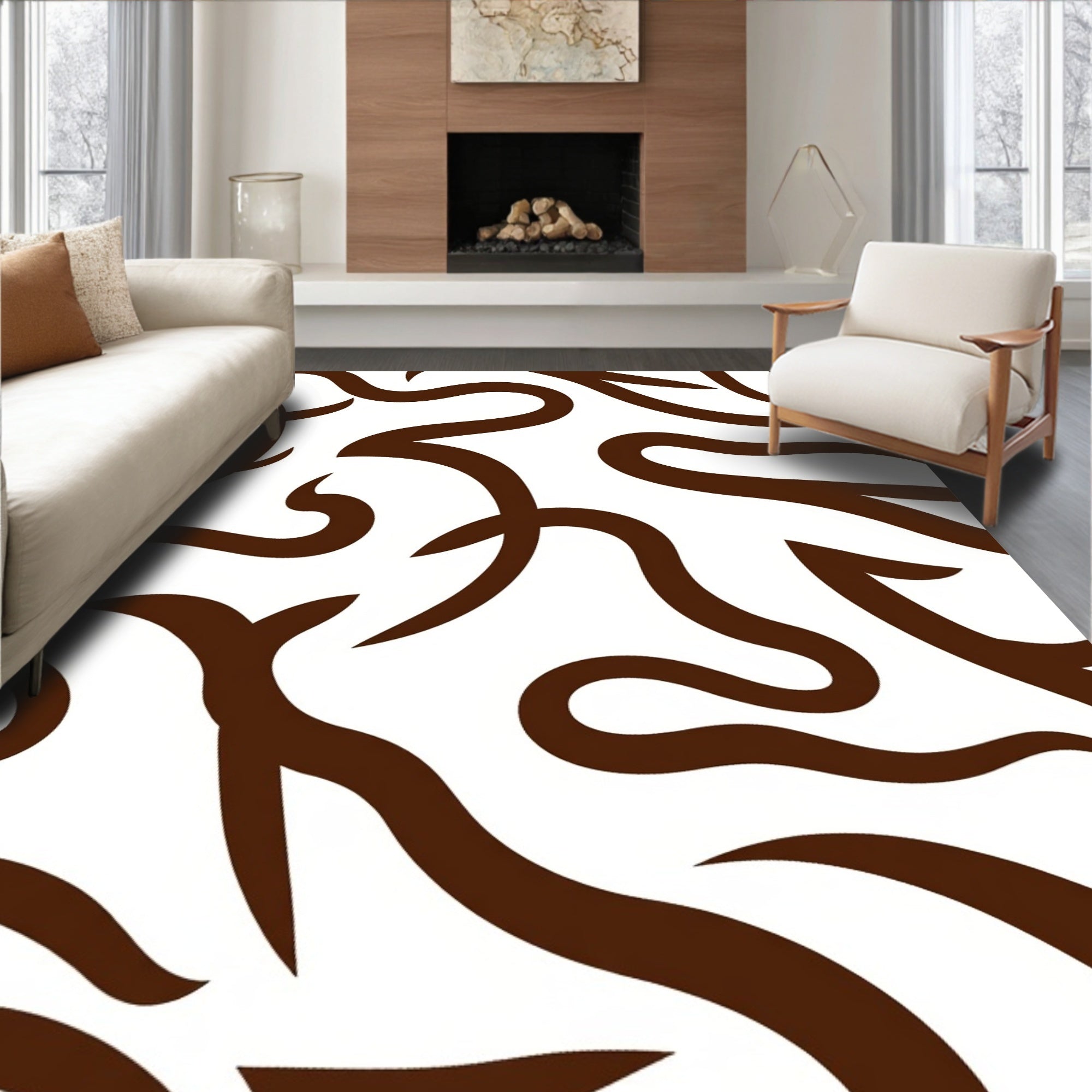 Brown Swirl Abstract Art Rug