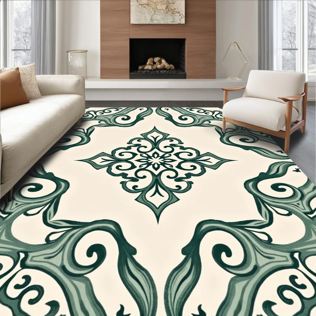 Ornate Teal Swirl Pattern Rug