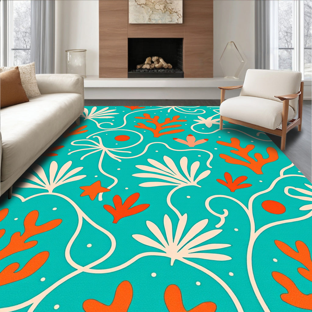 Aqua Coral Reef Stylized Pattern Rug