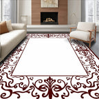 Intricate Dark Red Floral Scroll Frame Rug