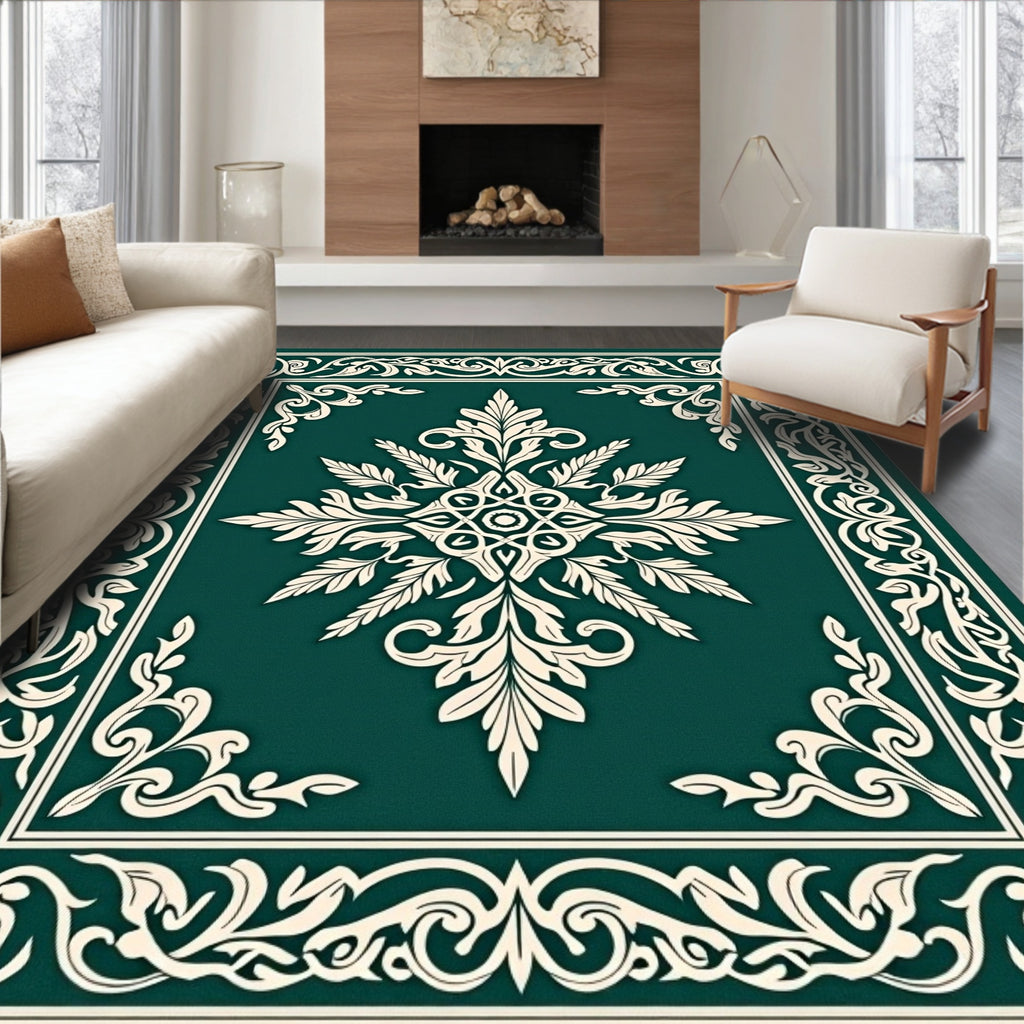 Ornate Teal Floral Design Rug