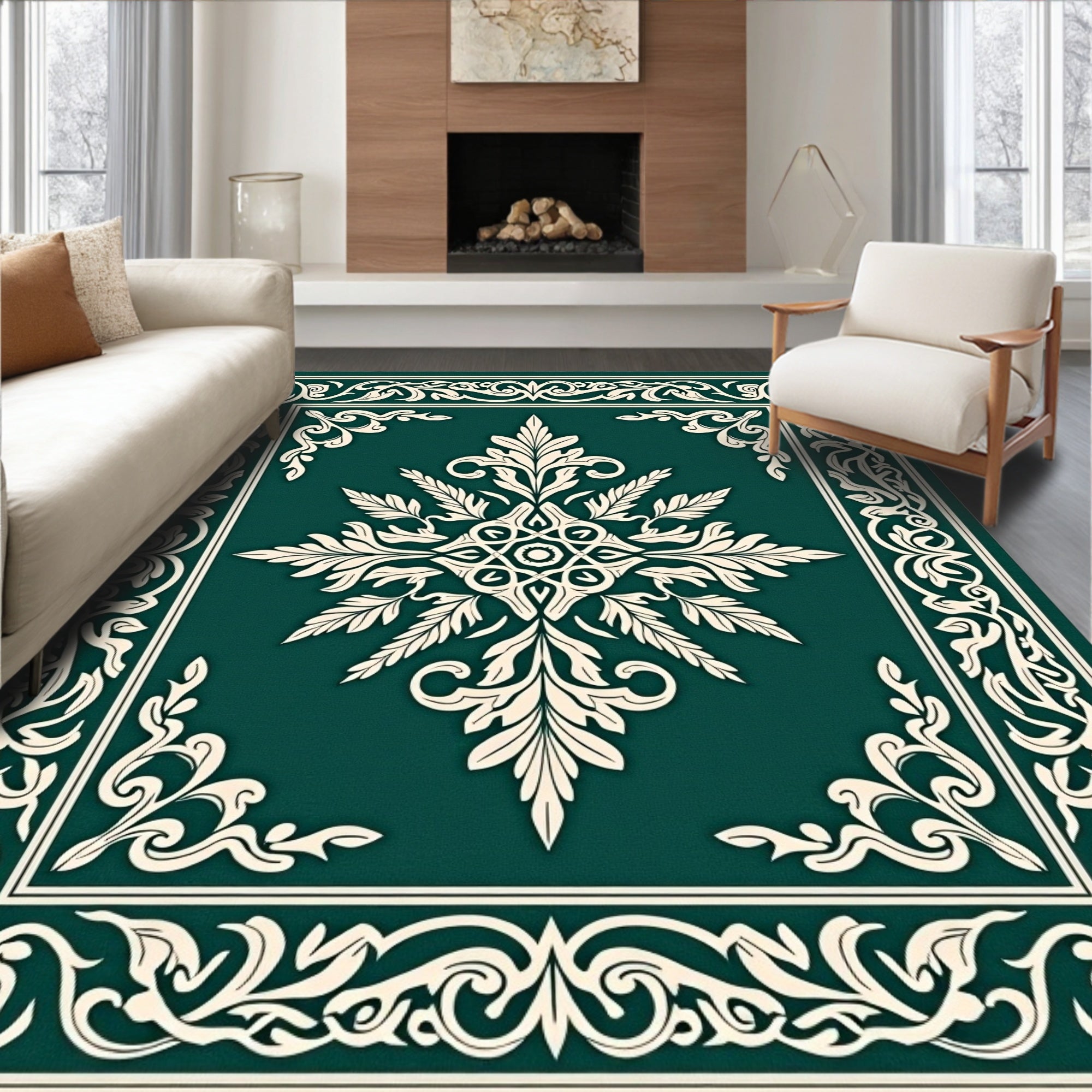 Ornate Teal Floral Design Rug