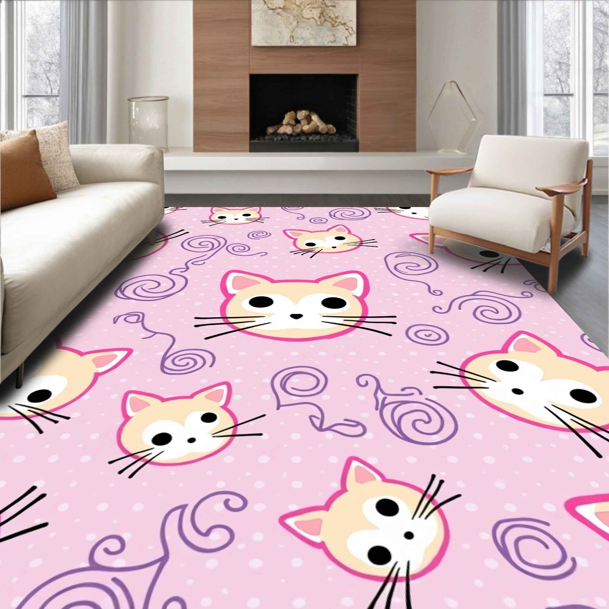 Cute Cat Swirl Pattern Rug