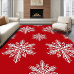 White Snowflake Patterned Festive Design Rug