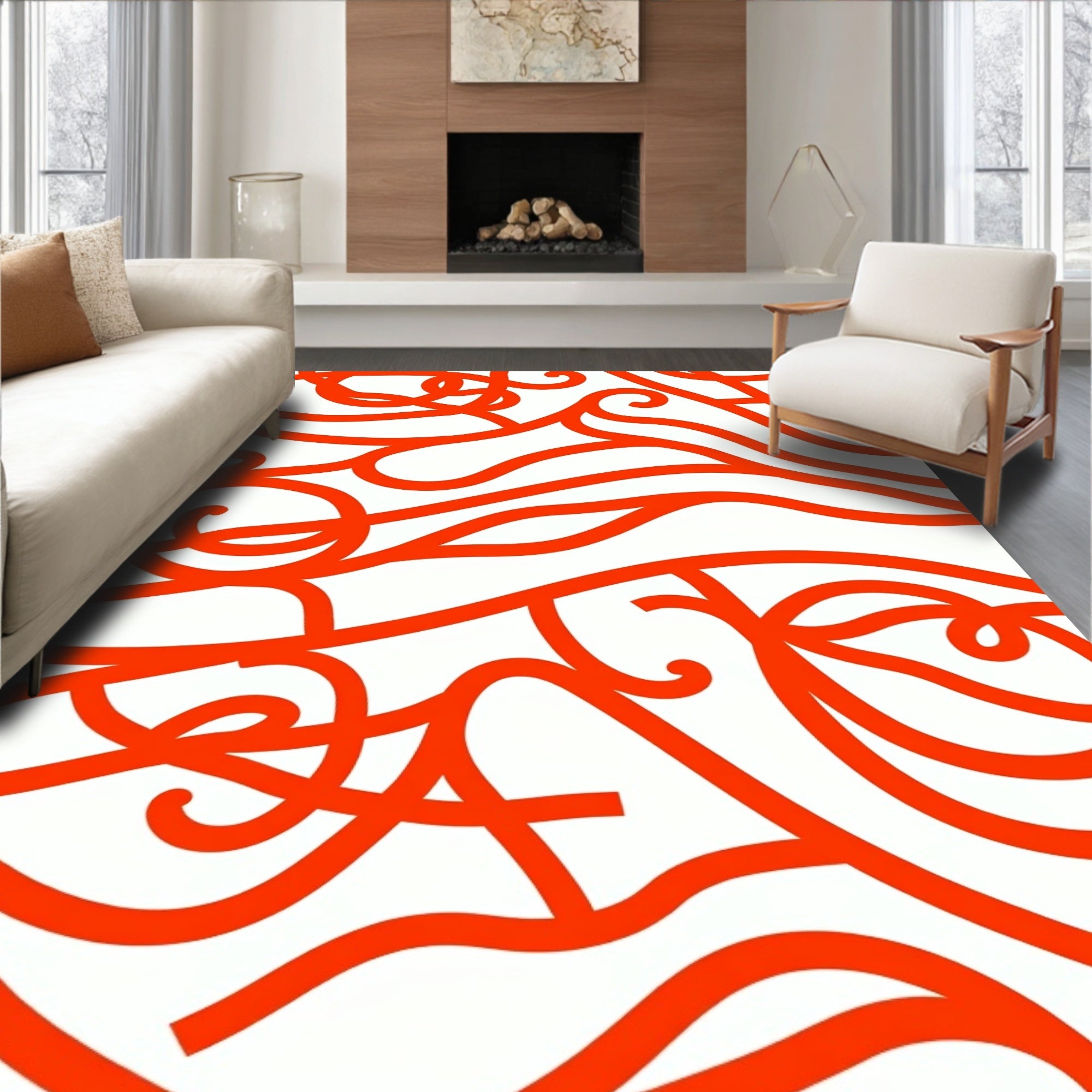 Flowing Orange Ribbon Abstract Pattern Rug