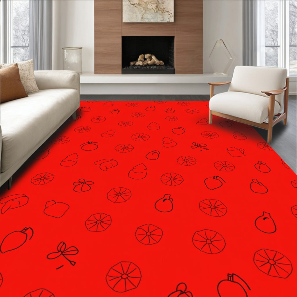 Red Patterned Whimsical Fun Rug