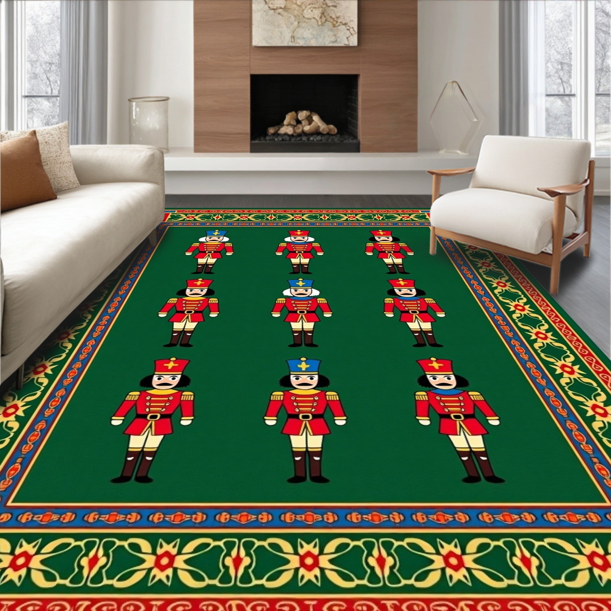 Nutcracker Soldier Pattern Border Rug