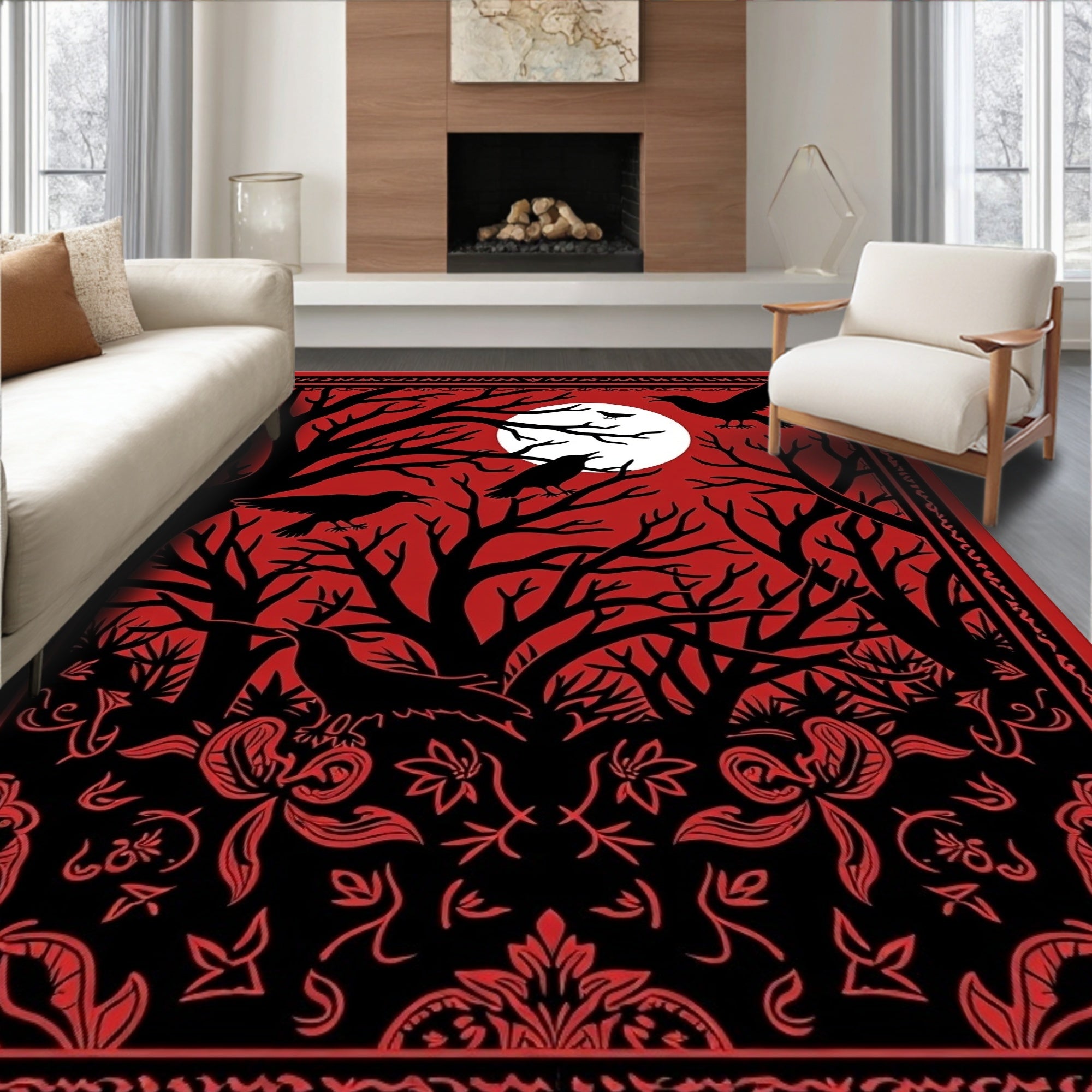 Spooky Crow Forest Silhouette Design Rug