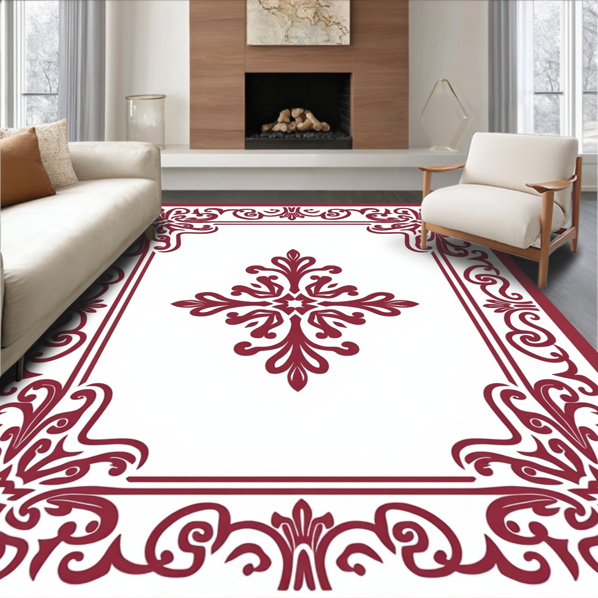 Classic Floral Medallion Border Design Rug