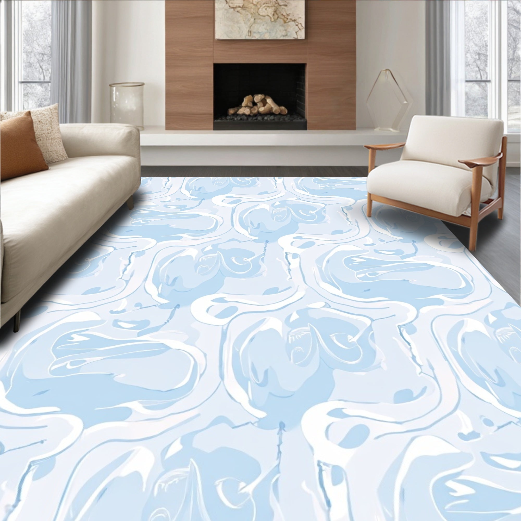 Abstract Swirls Patterned Cool Rug