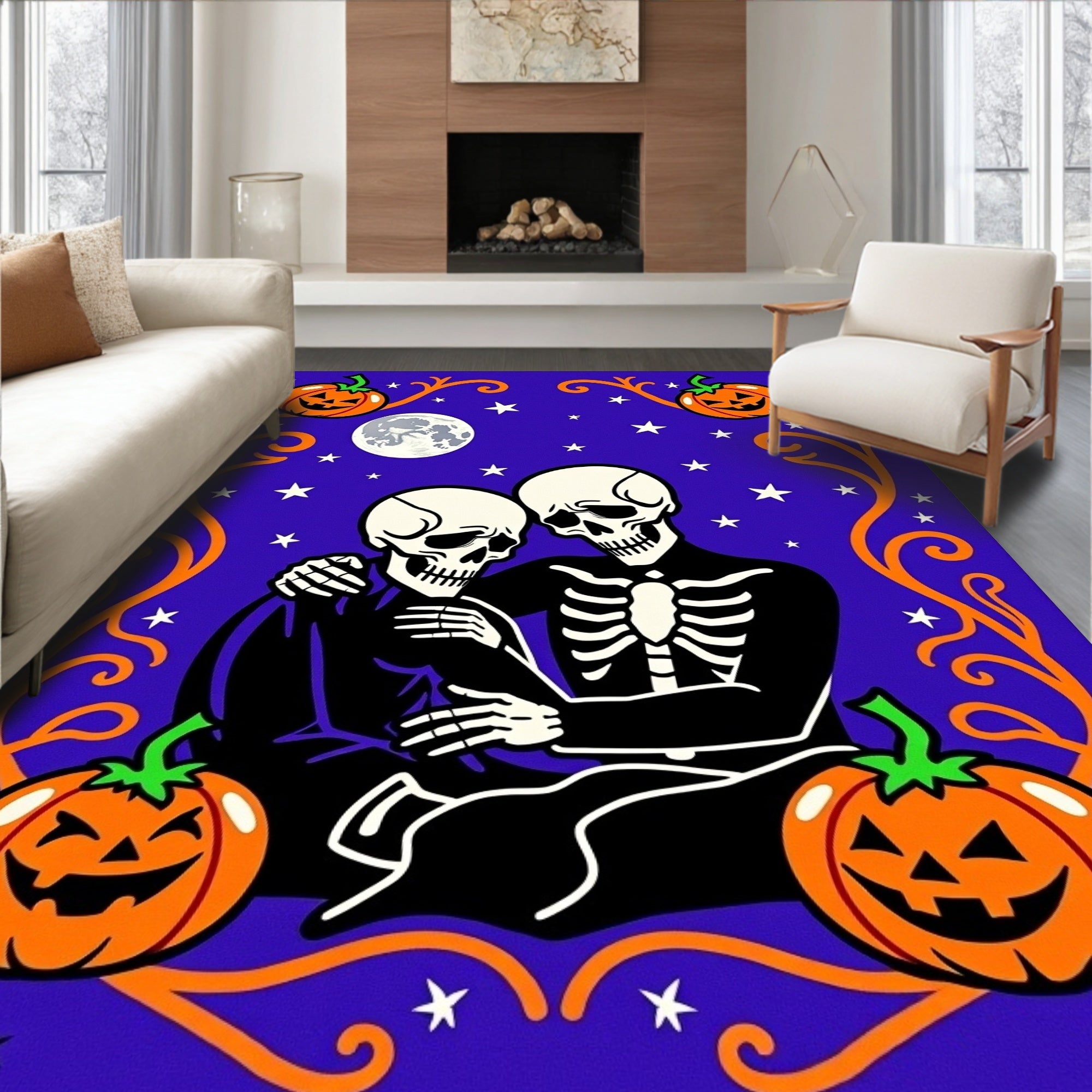 Spooky Skeletons P umpkins Halloween Design Rug