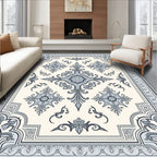 Ornate Blue Ivory Filigree Pattern Rug