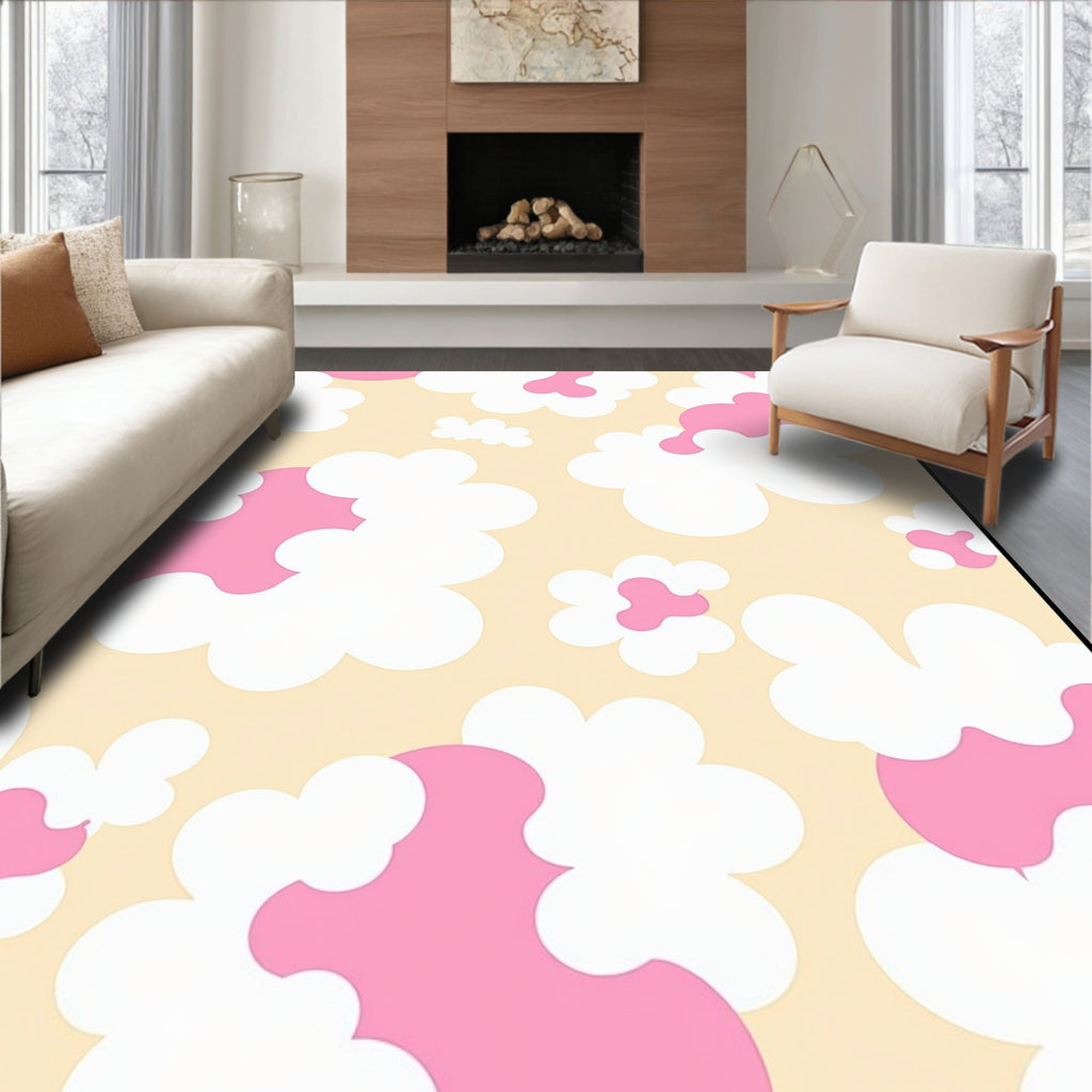 Playful Pink White Cloud Pattern Rug