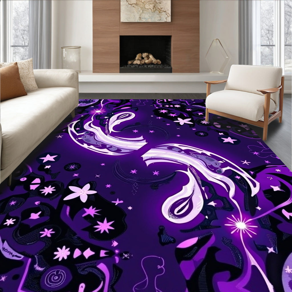 Bold Electric Purple Whimsical Pattern Rug