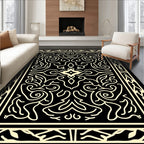 Ornate Black and White Swirl Pattern Rug