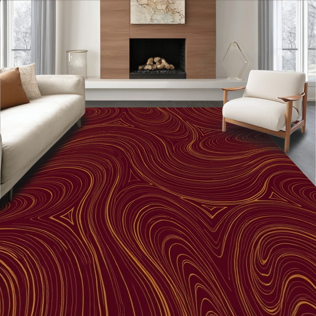 Maroon Gold Swirl Pattern Rug