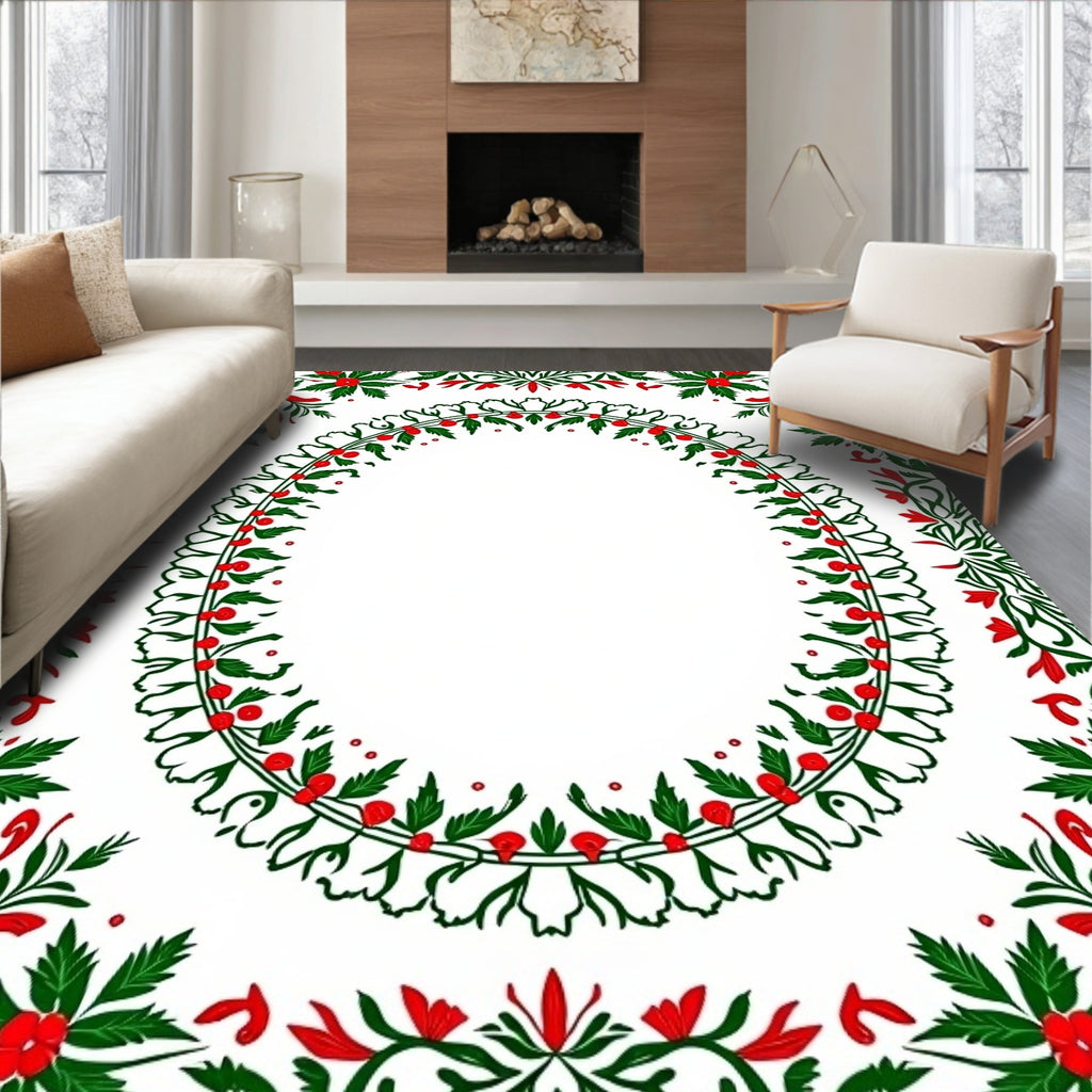 Crimson Holly Leaf Garland Frame Rug