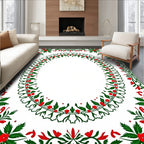 Crimson Holly Leaf Garland Frame Rug