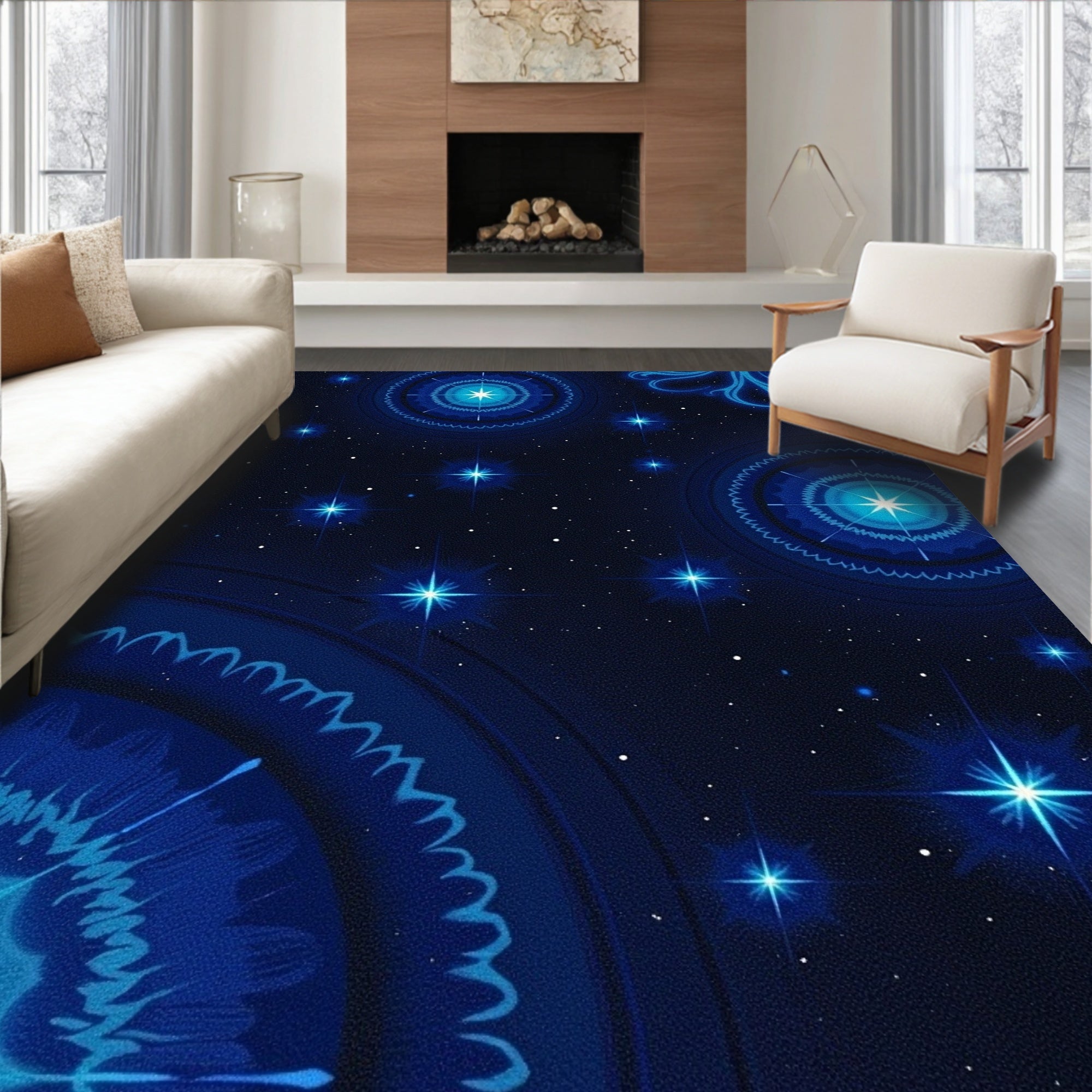 Celestial Starburst Mandala Pattern Rug