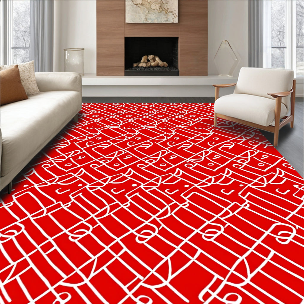 Bold White Abstract Grid Pattern Rug