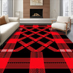 Bold Red Plaid Diamond Pattern Rug
