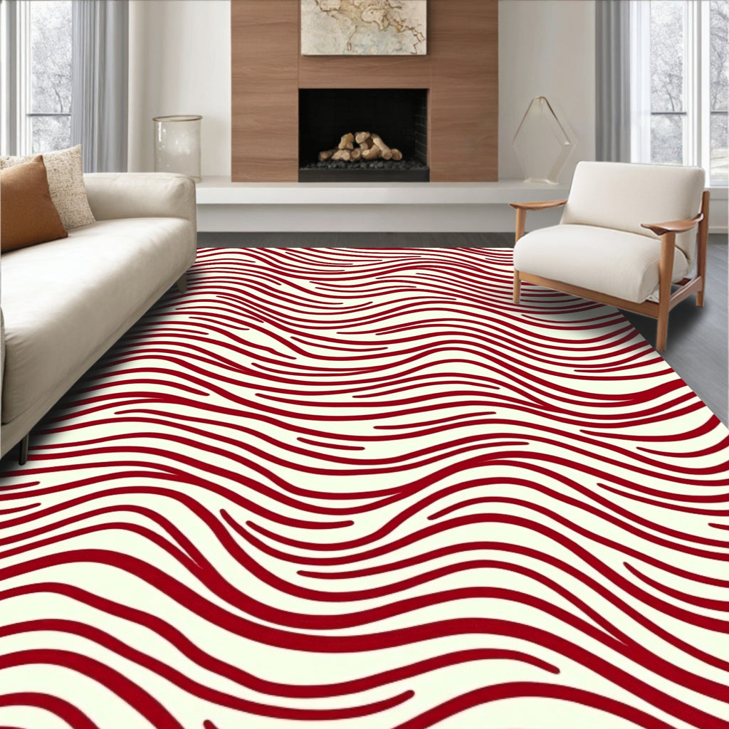 Crimson Wave Pattern Design Rug