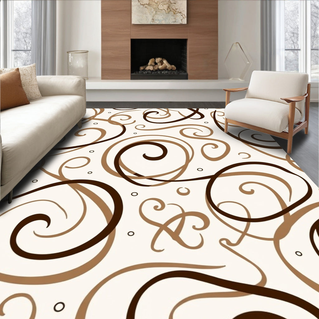 Rich Brown Swirls Dots Pattern Rug