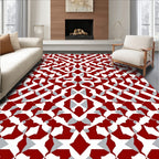 Red White Abstract Geometric Design Rug