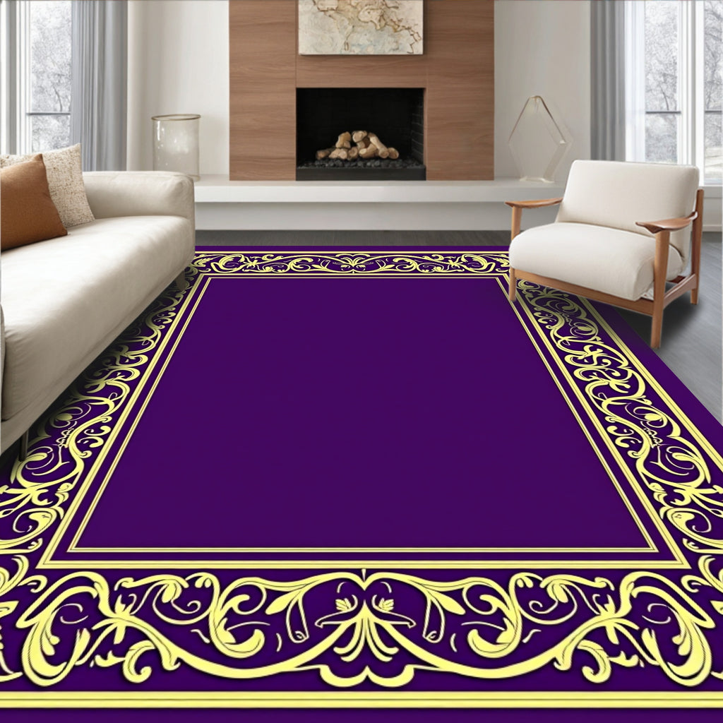 Ornate Yellow Floral Scrollwork Frame Rug