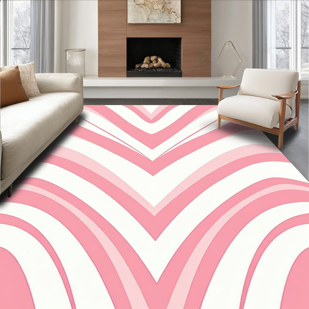 Soft Pink Chevron Wave Pattern Rug