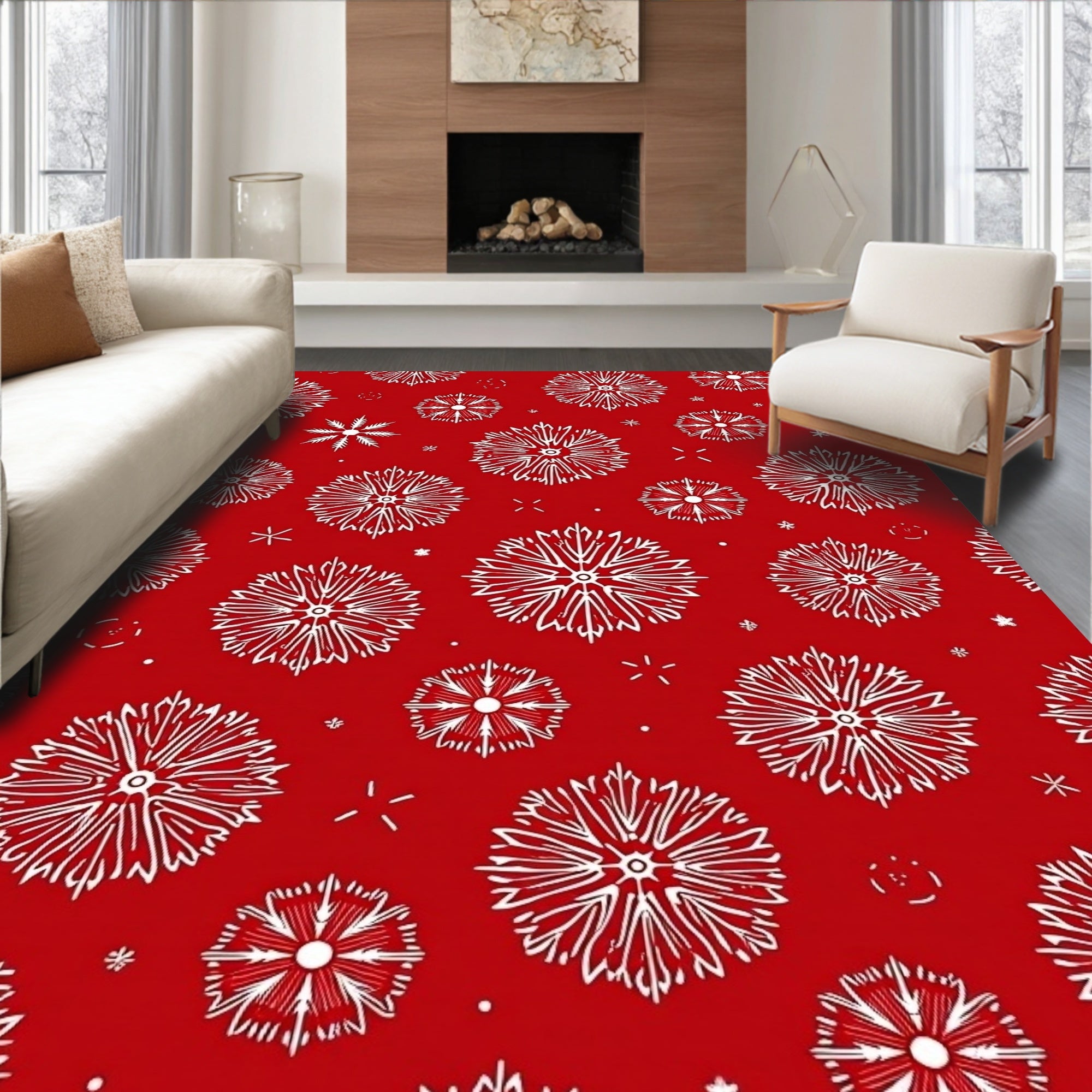 Winter Snowflake Folk Art Rug