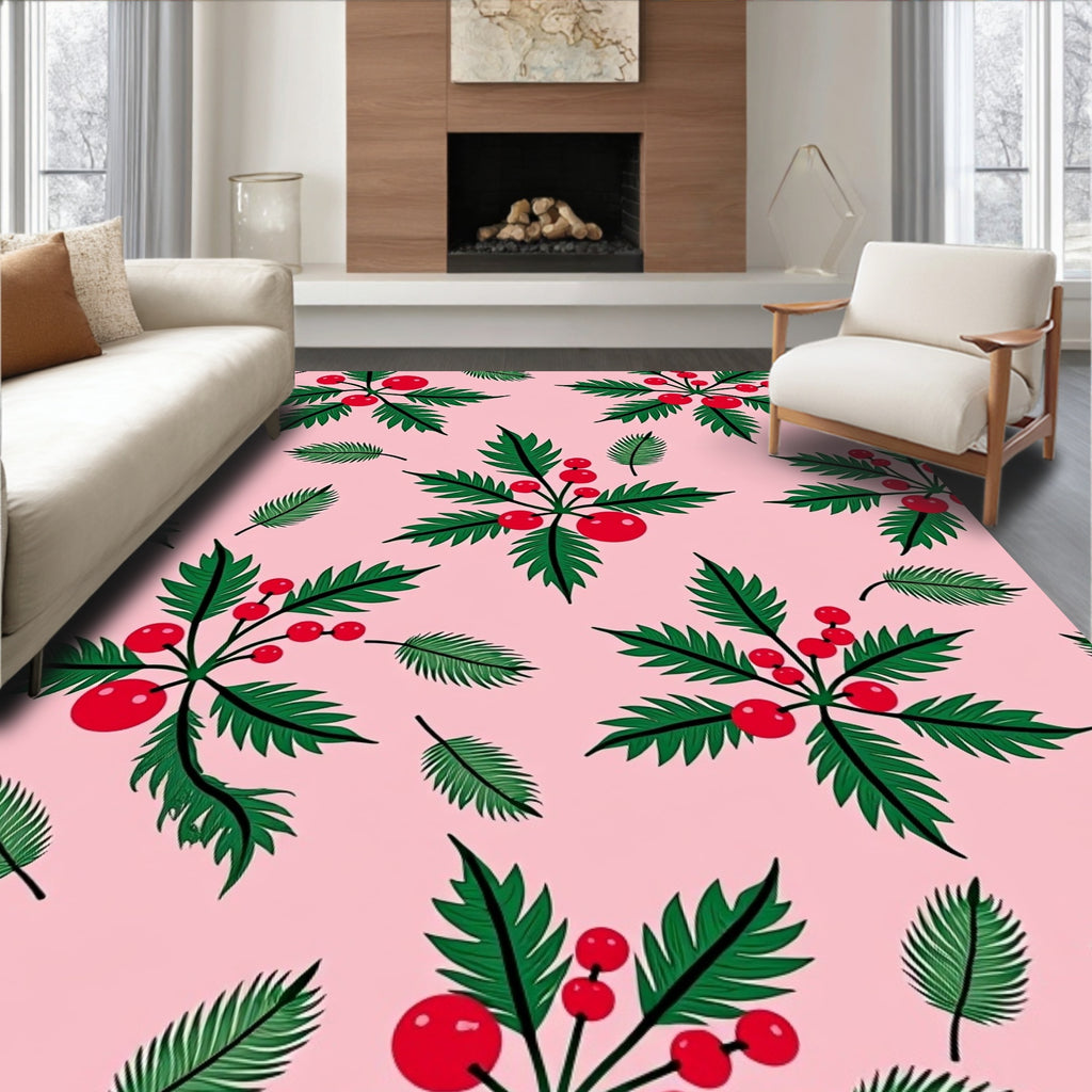 Crimson Berry Festive Foliage Arrangement Rug