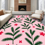 Green Fir Branches Red Flowers Rug