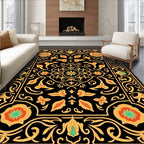Ornate Floral Black Gold Rug
